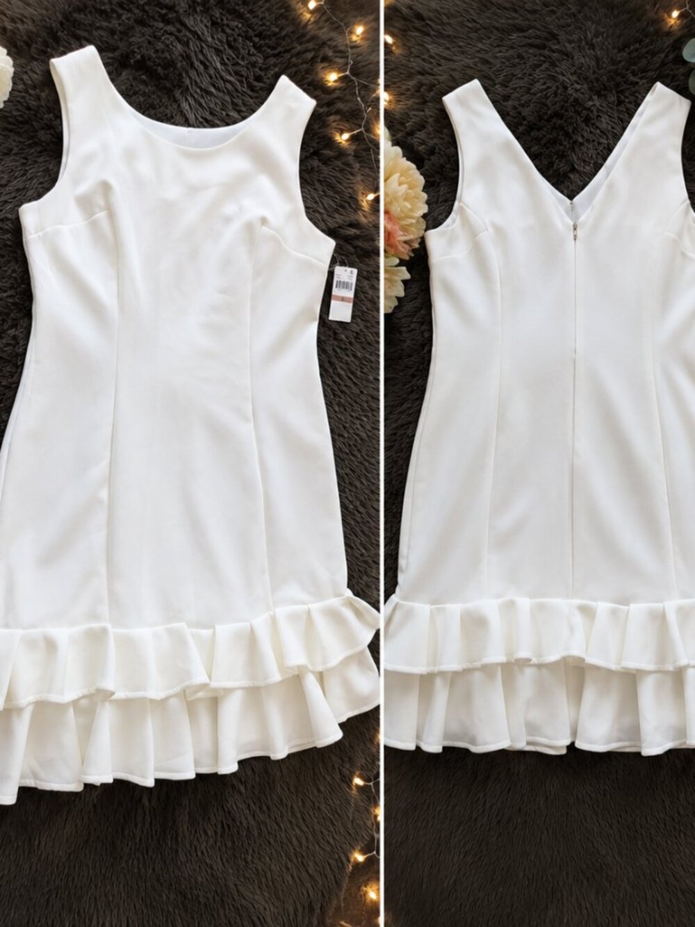 Donna Ricco New York White Ruffle Hem Dress Size 12